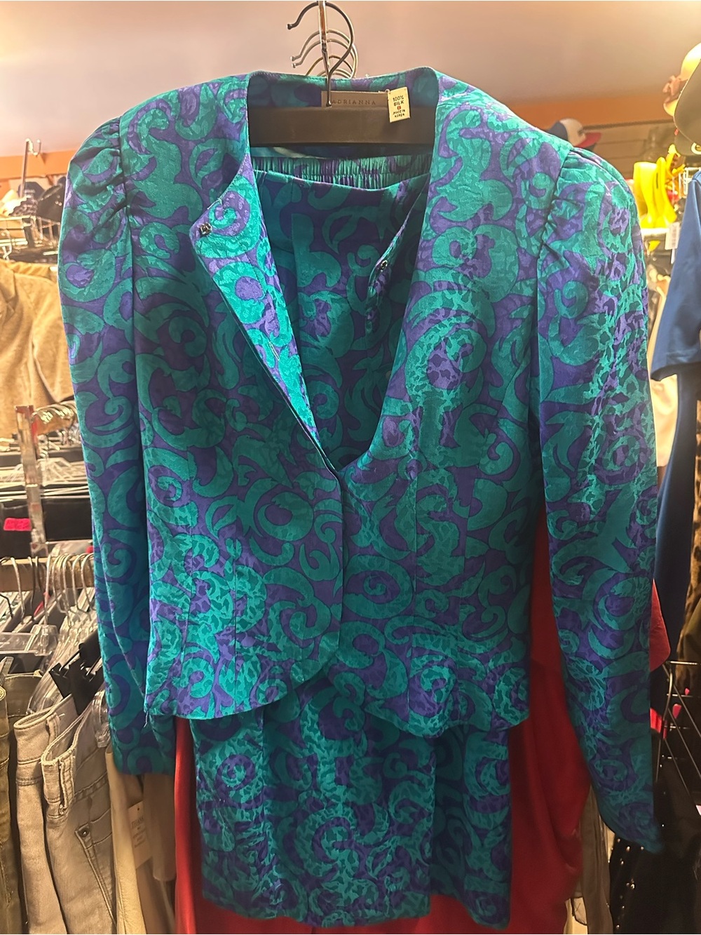 Adrianna Papell Teal & Purple Swirl Pattern Blazer (silk)